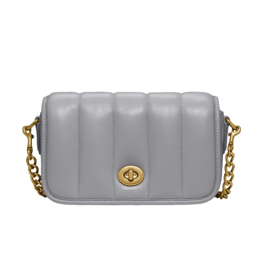 Coach Originals Quilted Turnlock Convertible Dinky 18 Leather Bag Granite Grey
